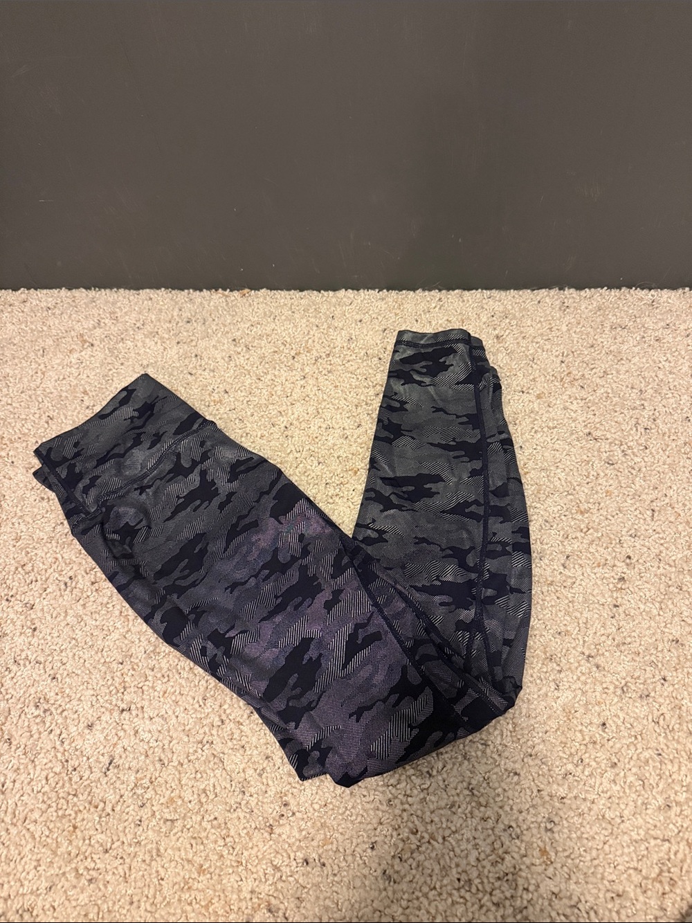 Camo Print Athletic Leggings - Black, purple & Gray